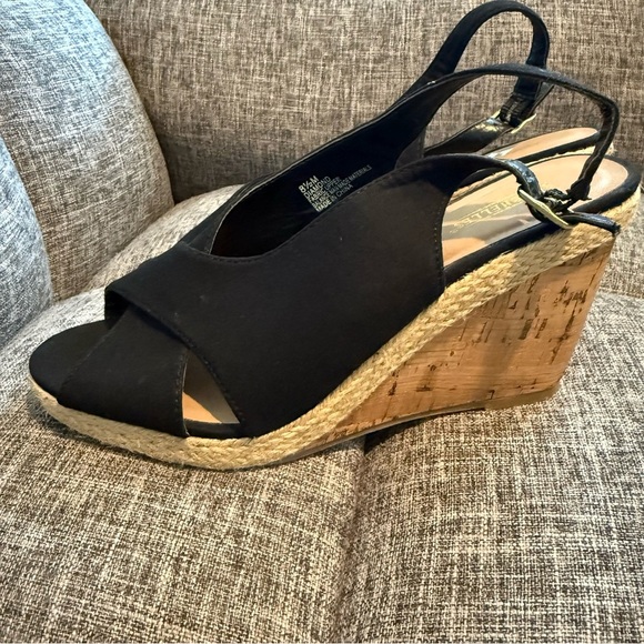 Seychelles Diamond Black Canvas Cork Wedge Slingback Sandals Size 8.5 - Picture 4 of 11